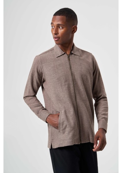 Regular Fit Fermuarlı Flanel Kahve Erkek Gömlek GM22K222093_D11 indirimleri