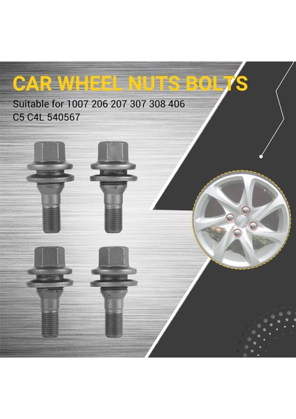 4pcs 17MM Araba Tekerlek Somunları Cıvatalar Peugeot Için Düz Koltuk 206 308 3008 207 cc Sw 508 Citroen C5 C4L 540567 (Yurt Dışından) fırsatları