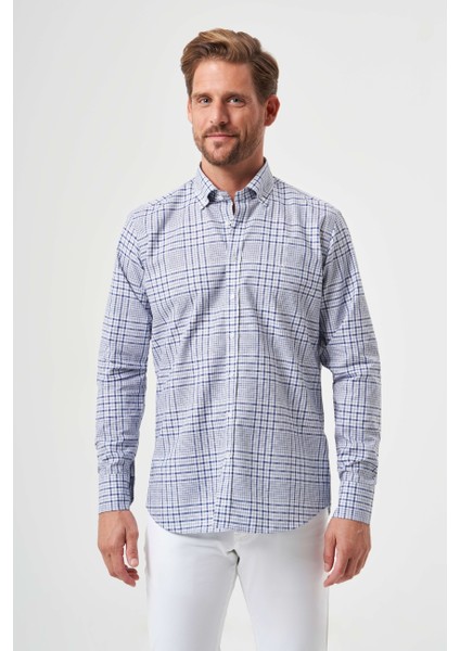 Regular Fit Paşa Yaka Uzun Kollu Gri Spor Erkek Gömlek GM23Y231031_D55