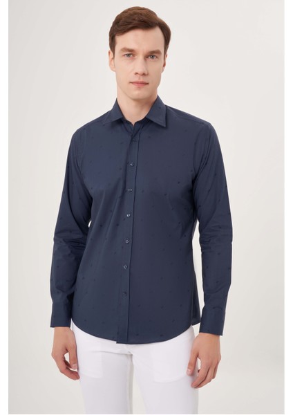 Regular Fit Düz Lacivert Spor Erkek Gömlek GM23Y231112_D39