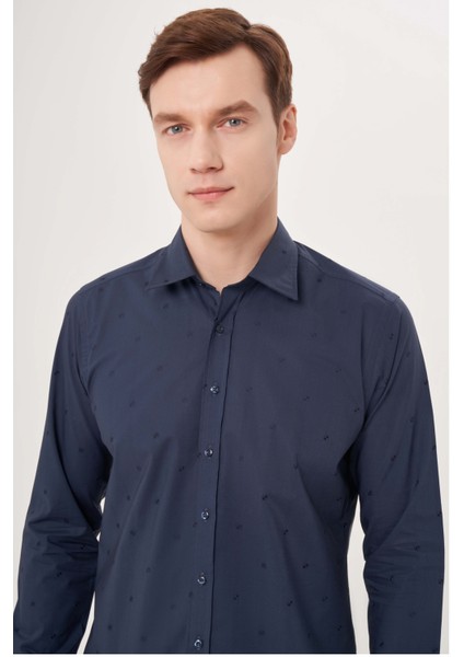 Regular Fit Düz Lacivert Spor Erkek Gömlek GM23Y231112_D39 modelleri