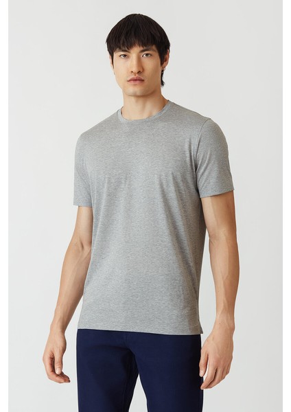 Suprem Bisiklet Yaka Gri Erkek T-Shirt TS22YNOS001_D55