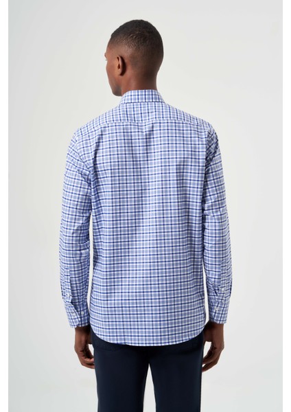 Regular Fit Lacivert Yazlık Ekose Paşa Yaka Spor Erkek Gömlek GM23Y231019_D39 fiyatları