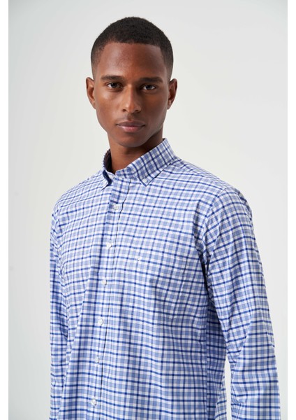 Regular Fit Lacivert Yazlık Ekose Paşa Yaka Spor Erkek Gömlek GM23Y231019_D39 fırsatları