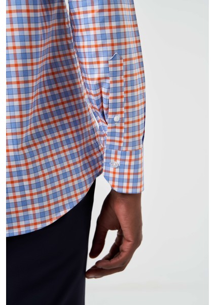 Regular Fit Turuncu Yazlık Ekose Paşa Yaka Spor Erkek Gömlek GM23Y231018_D64 fırsatları