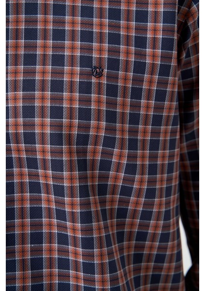 Regular Fit Paşa Yaka Ekoseli Kahve Spor Erkek Gömlek GM22K222104_D11 modelleri