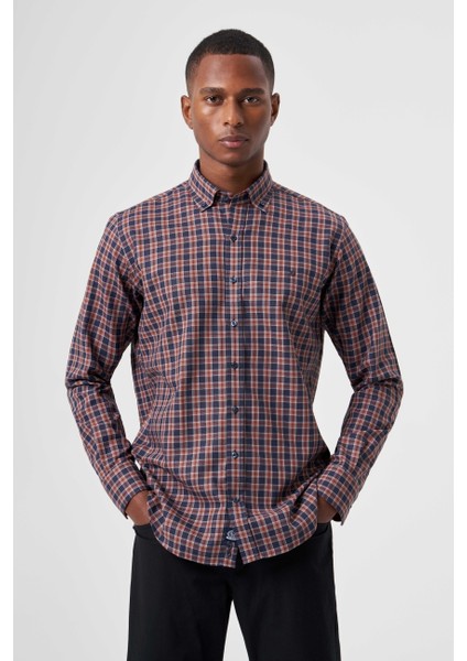 Regular Fit Paşa Yaka Ekoseli Kahve Spor Erkek Gömlek GM22K222104_D11 fırsatları