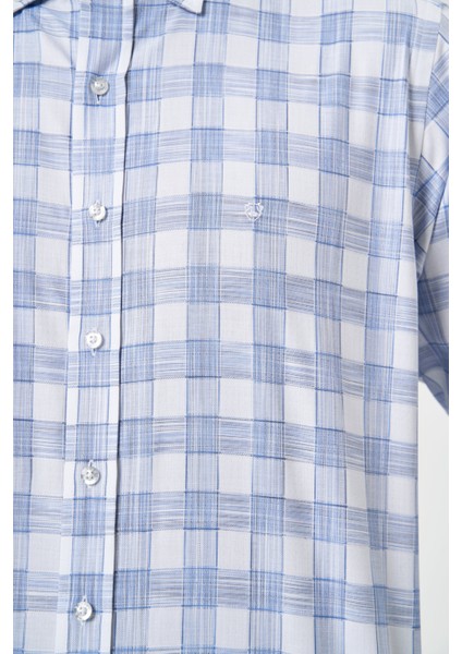 Regular Fit Paşa Yaka Desenli Mavi Kareli Erkek Gömlek GM23Y231039_D35 modelleri