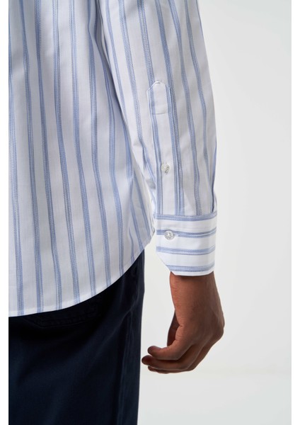 Regular Fit Klasik Çizgili Mavi Erkek Gömlek GM23Y231041_D35 fırsatları