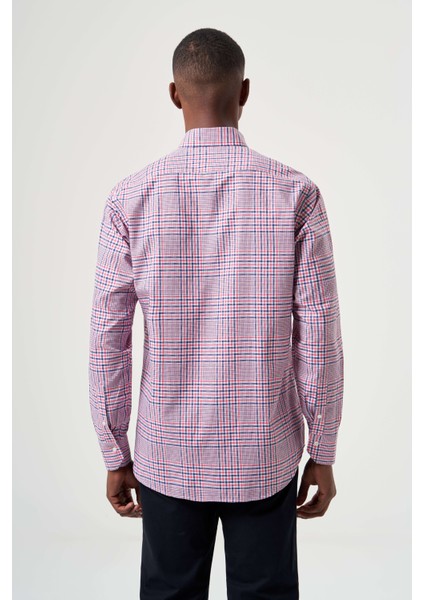 Regular Fit Kırmızı Ekoseli Paşa Yaka Spor Erkek Gömlek GM23Y231031_D24 fiyatları