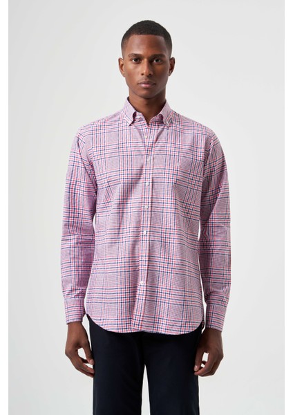 Regular Fit Kırmızı Ekoseli Paşa Yaka Spor Erkek Gömlek GM23Y231031_D24 fırsatları