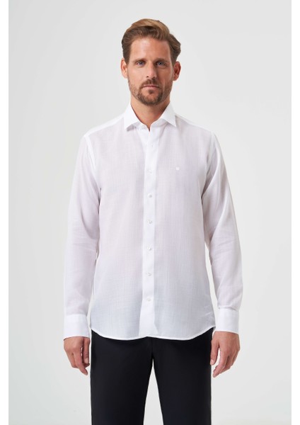 Regular Fit Beyaz Klasik Düz Erkek Gömlek GM23Y231153_D01