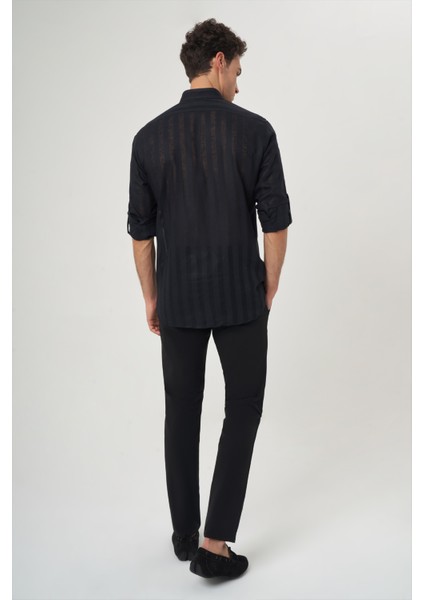 Regular Fit Paşa Yaka Transparan Siyah Erkek Gömlek GM23Y231060_D99 fiyatları