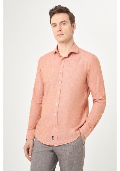 Slim Fit Kiremit Renk Spor Erkek Gömlek GM23Y231059_D26