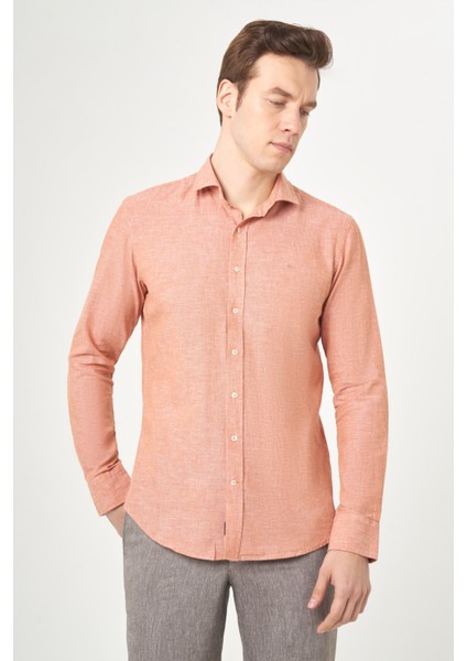 Slim Fit Kiremit Renk Spor Erkek Gömlek GM23Y231059_D26 modelleri