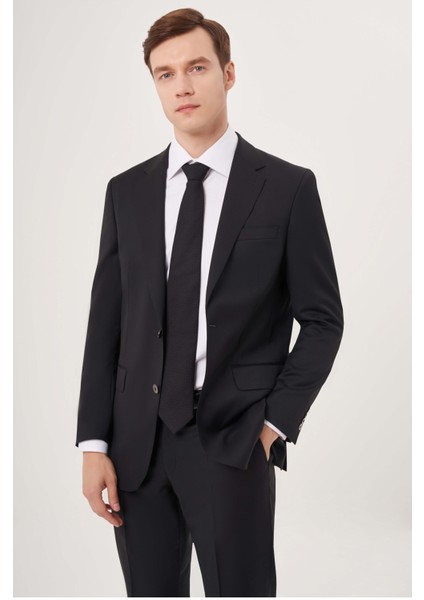 Comfort Fit Mono Yaka Drop 6 Çift Yırtmaçlı Siyah Erkek Yün Takım Elbise PTK23YNOS001_D99 modelleri