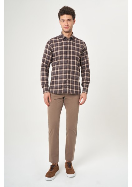 Regular Fit Kahve Flanel Çıtçıtlı Erkek Gömlek GM22K222100_D11 indirimleri