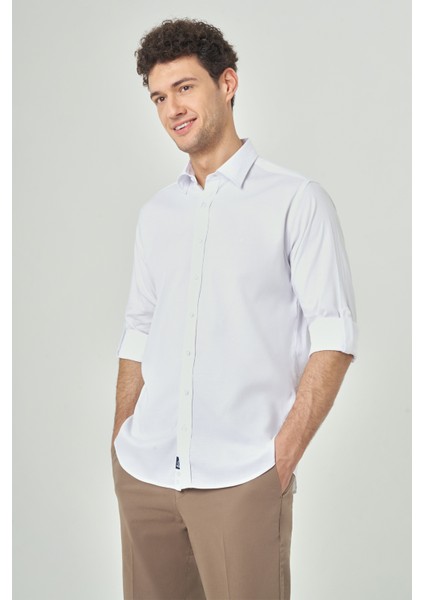 Regular Fit Twill Dokulu Beyaz Spor Erkek Gömlek GM23Y231053_D01 fırsatları
