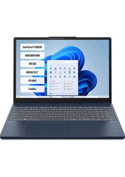 Ideapad Slim 3 15IRH10 83K10061TR I7-13620H 16gb Ddr5 1tb SSD Wuxga 15.3" IPS 60Hz Freedos Taşınabilir Bilgisayar