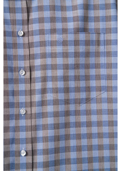 Regular Fit Paşa Yaka Ekoseli Açık Kahve Erkek Gömlek GM23K232024_D10 modelleri