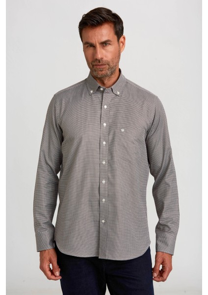 Regular Fit Paşa Yaka Desenli Kahve Erkek Gömlek GM23K232040_D11