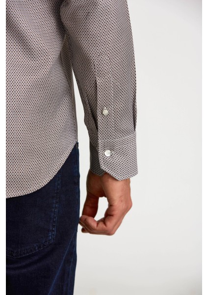 Regular Fit Paşa Yaka Desenli Kahve Erkek Gömlek GM23K232040_D11 modelleri