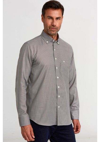 Regular Fit Paşa Yaka Desenli Kahve Erkek Gömlek GM23K232040_D11 fırsatları