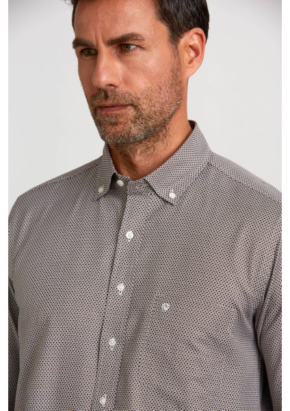 Regular Fit Paşa Yaka Desenli Kahve Erkek Gömlek GM23K232040_D11 indirimleri