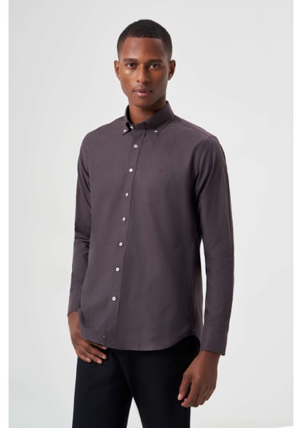 Regular Fit Koyu Kahve Basic Erkek Gömlek GM23K232058_D12