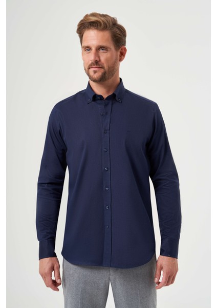Regular Fit Paşa Yaka Lacivert Spor Basic Erkek Gömlek GM23K232026_D39