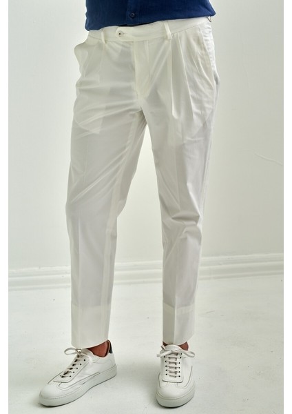 Beyaz Gabardin 4 Cepli Spor Erkek Pantolon PNS22Y22102_D01
