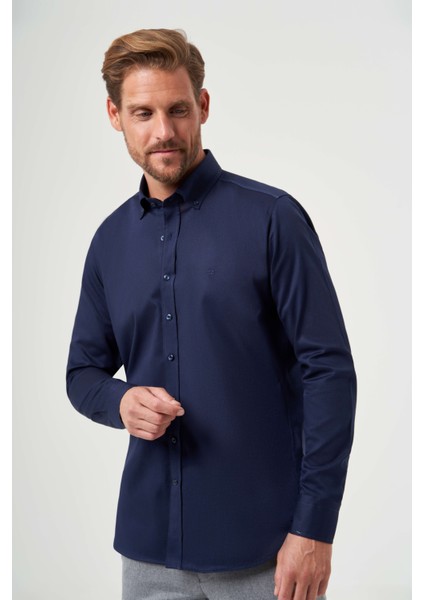 Regular Fit Paşa Yaka Lacivert Spor Basic Erkek Gömlek GM23K232026_D39 indirimleri