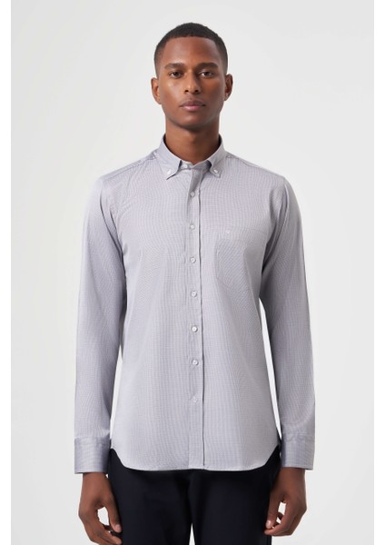 Regular Fit Paşa Yaka Gri Spor Erkek Gömlek GM23K232017_D55