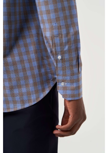 Regular Fit Paşa Yaka Ekoseli Kahve Erkek Gömlek GM23K232024_D11 fırsatları