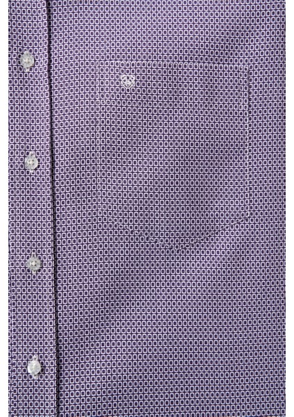 Regular Fit Paşa Yaka Desenli Pamuk Lila Erkek Gömlek GM23K232040_D44 modelleri