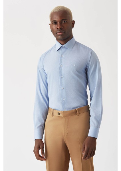 Erkek Lacivert Pamuk Regular Fit Uzun Kol Klasik Gömlek GM22K222015_C39