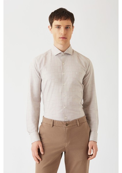 Erkek Bej Pamuk Regular Fit Klasik Gömlek GM22K222031_D07