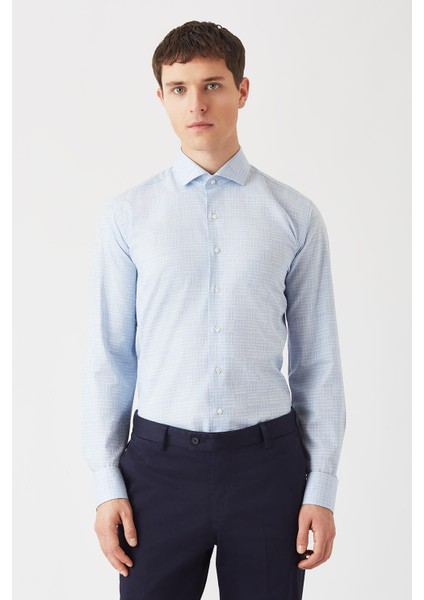 Erkek Mavi Pamuk Regular Fit Klasik Gömlek GM22K222031_D35