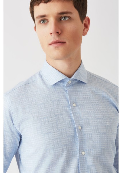 Erkek Mavi Pamuk Regular Fit Klasik Gömlek GM22K222031_D35 modelleri