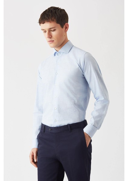 Erkek Mavi Pamuk Regular Fit Klasik Gömlek GM22K222031_D35 fırsatları