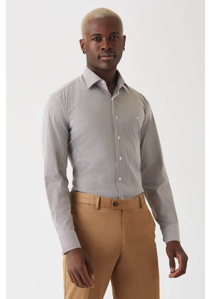 Erkek Kahve Pamuk Regular Fit Uzun Kol Klasik Gömlek GM22K222016_C11 fırsatları