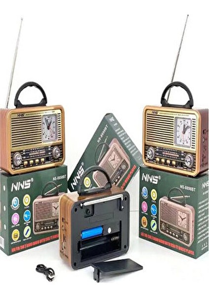 NS-8898BT Nostaljik Radyo Analog Saatli Fm Radyo Bluetooth Hoparlör USB Tf Aux Mp3 Çalar indirimleri