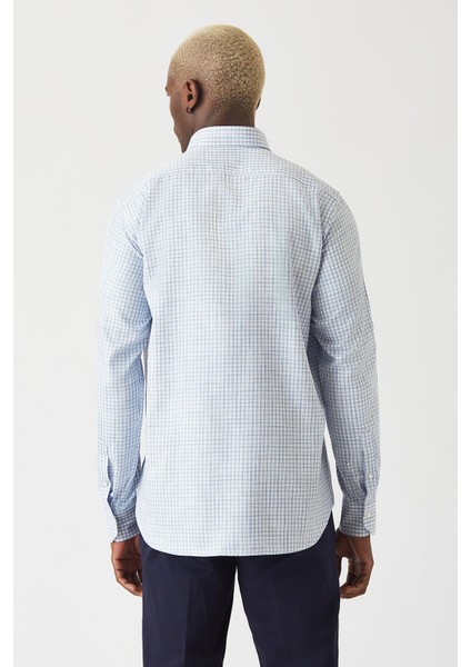 Erkek Mavi Pamuk Regular Fit Spor Gömlek GM22K222027_K35 fiyatları