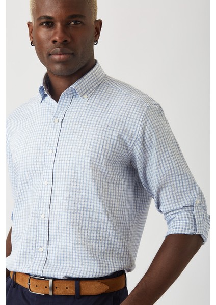 Erkek Mavi Pamuk Regular Fit Spor Gömlek GM22K222027_K35 modelleri