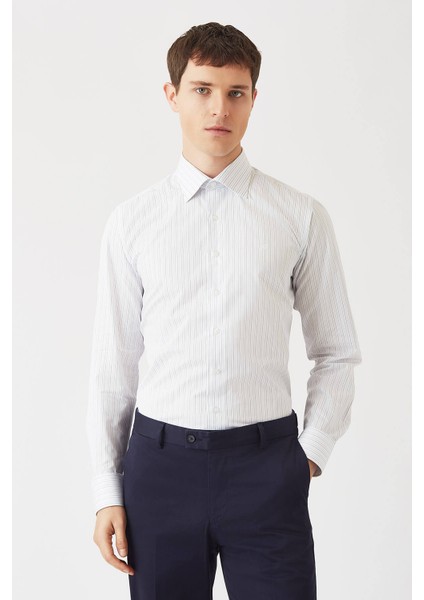 Erkek Mavi Pamuk Regular Fit Uzun Kol Klasik Gömlek GM22K222010_C35