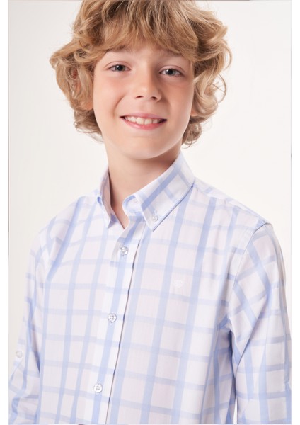 Regular Fit Yaka Düğmeli Mavi Erkek Çocuk Gömlek GM23Y231169_D35 modelleri