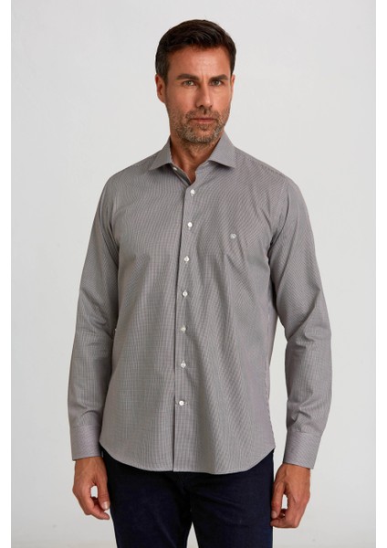 Regular Fit Kahve İtalyan Yaka Klasik Erkek Gömlek GM23K232025_D11