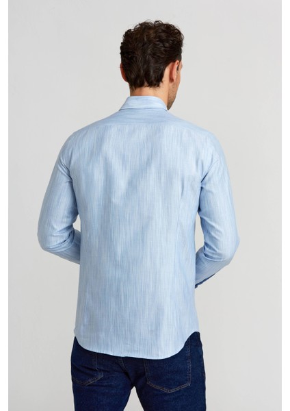 Modern Fit Klasik Dik Yaka Mavi Erkek Gömlek GMDGR0122300211_D35 fiyatları