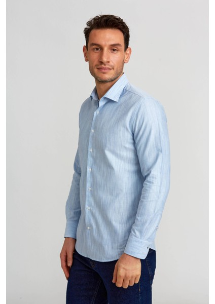 Modern Fit Klasik Dik Yaka Mavi Erkek Gömlek GMDGR0122300211_D35 indirimleri