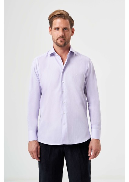 Regular Fit Lila İtalyan Yaka Klasik Erkek Gömlek GM23K232025_D44